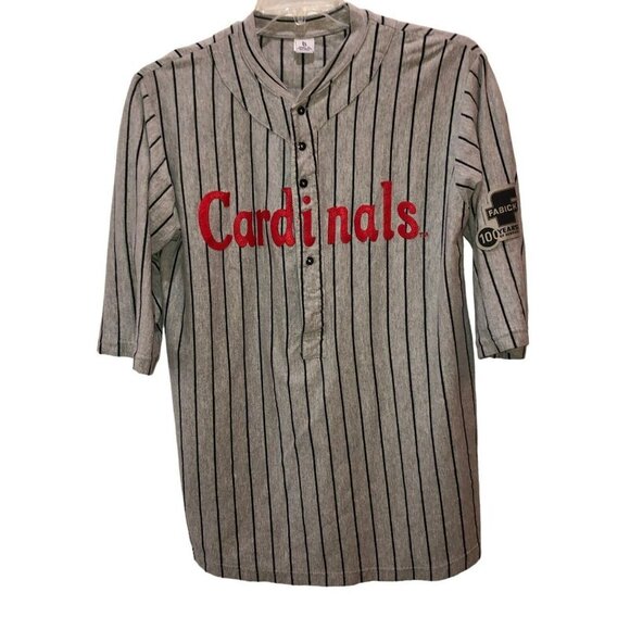 St Louis Cardinals Size XL Gray Striped Retro Jersey Baseball Henley Shirt - Picture 2 of 9